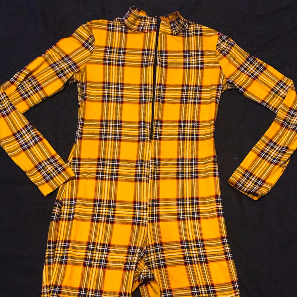 Long sleeve plaid romper with shorts
